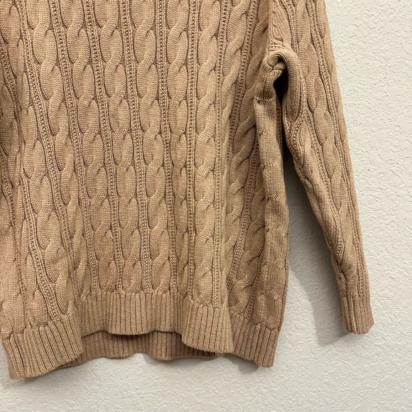 NWT LANDS' END Long Sleeve Cable Knit Crew Neck Pullover Sweater in Tan - Picture 3 of 8